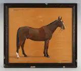 F. M. Hollams, Brandywine Flash’: study of a bay hunter with one white ‘sock, oil on board