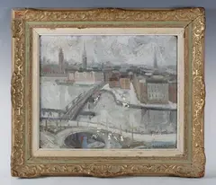 City scene by Germaine Nordmann, oil on board, sold Jun 2025