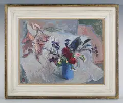 Margaret Thomas, Summer’: still life of flowers in a jug, oil on board