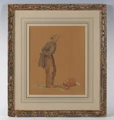 Everett Shinn, The Dump’: study of a male figure, pencil and watercolour