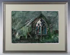 John Piper, Hatham on Bain, Lincs, watercolour and mixed media