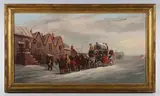 John Maggs, Mail coach outside the Swan Inn in the snow, oil on canvas