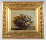 Still life of flowers in a bowl by Ada Whalley Bell, oil on board, sold Mar 2025