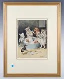 Louis Wain, Bathtime for the Dog Show, pen ink and watercolour