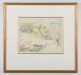 Louis Wain, The Chase, coloured crayon and pencil