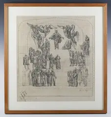 Hans Feibusch, Study for Christ in Glory at St. Sidwells, Exeter, pencil