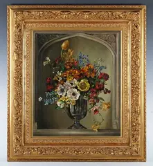 Cecil Kennedy, Still life of spring flowers in an alcove, oil on canvas