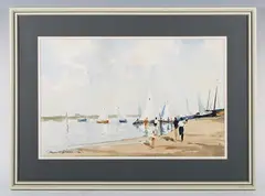 Edward Wesson, White Sails, Blakeney, watercolour over pencil