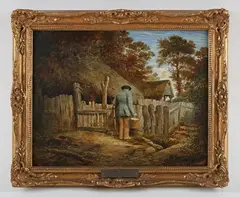 James Nasmyth, John Simmons feeding his pigs, oil on metal