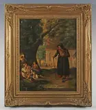 Théophile Emmanuel Duverger, Children at play in a churchyard, oil on canvas