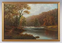 On the Wharfe, Bolton Woods, Yorkshire by William Mellor, oil on canvas, sold Nov 2024