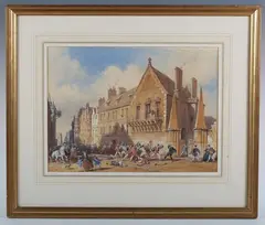 Joseph Nash, A Skirmish in the Royal Mile, Edinburgh, watercolour over pencil