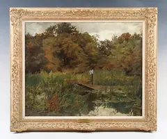 Alfred Parsons, Bullrushes’ (Gravetye Manor Lake), oil on board