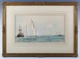 Charles Dixon, Yachting on the Solent, possibly ‘Big Class’ (The J’s) racing off Cowes 1896, 1896, watercolour