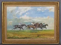 Michael Lyne, Newmarket, the Sefton Course, oil on canvas