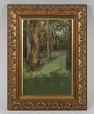 Harold Harvey, A bluebell wood, oil on panel