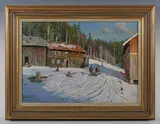 Peder Mork Monsted, Vintsaftus Bolkesjo Telemark’, View of a Winter Farmstead, 1934, oil on canvas
