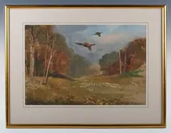 Roland Green, Pheasant in flight, oil sketch on paper