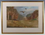 Roland Green, Pheasant in flight, oil sketch on paper
