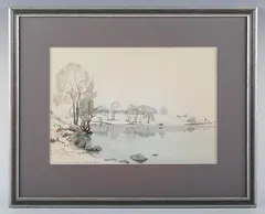 William Heaton Cooper, Bigland Tarn: a winter lake scene, pencil and watercolour