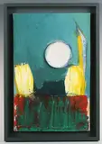 Lilian Strang Neilson, Moon Saucer, oil on board with collage