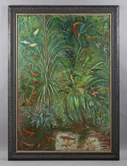 In the Tropical Birdhouse by Robert Organ, 1983, oil on canvas, sold Nov 2024