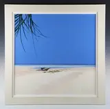 John Horsewell, Beach scene with beached boat, oil on canvas