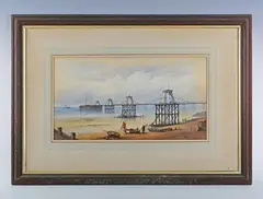 William Arthur Earp, The Chain Pier, Brighton; Beached boats near the Chain Pier, two, watercolour