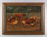 Geert Grauss, Cattle resting in a landscape, oil on canvas laid on board
