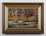 Autumn river scene by Indrikis Andreevic Zeberins, 1942, oil on canvas-board, sold Aug 2026