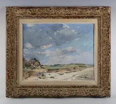 Louis Garin, Landscape with dunes on the shore, oil on canvas