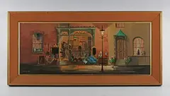Deborah Jones, A.K. Bindle & Son antique shop front, oil on board