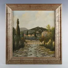 Giacomo Delcroix, Italianate river scene, oil on canvas laid on board