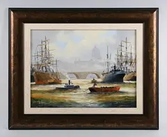 Ken Hammond, Commercial Shipping, Pool of London 1900s'; Smuggler’s Cove, Cornwall, two, one oil on board