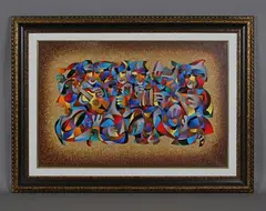Anatole Krasyansky, Abstract with musicians, acrylic on canvas