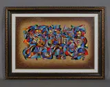 Anatole Krasyansky, Abstract with musicians, acrylic on canvas