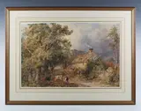 James Price, Cattle and drover before a cottage, watercolour