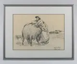 Liu Jincheng, Yak and Herdsman, 1987, pencil