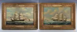 Salvatore Colacicco, Clarissa entering Boston Harbour’: clipper ship off the coast; ‘Margaret Galbraith of Portugal’, a pair, oil on panel
