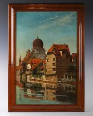 J. Hamilton Maxwell, Old Nuremburg, view of the Synagogue from the river, oil on canvas