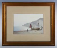 John White, Beer Beach, Devon, 1910, watercolour and bodycolour
