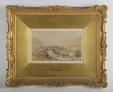 Edmund Morison Wimperis, Mountainous lake landscapes; Moorland bridge, a set of three, watercolour