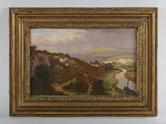 William Henry Mason, Valley of the Arun'; 'Below Bridge, Arundel', a pair, 1877, oil on panel