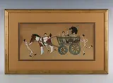 Florence K. Upton, Children’s illustration depicting wooden dolls and a golli driving a wooden horse and cart, watercolour and gouache