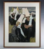 Jean-Louis Le Toullec, Bretomel’: group of figures in tall hats, gouache