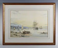 John Chapman, Sunset Anchorage'; 'Manchester, Piccadilly in Winter', two, watercolour