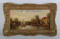 W.E. van Groot, Boating on the Amstel'; 'The Windmill', a pair, oil on board
