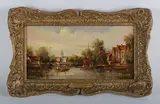 W.E. van Groot, Boating on the Amstel'; 'The Windmill', a pair, oil on board