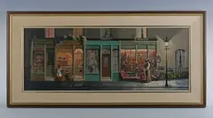 Deborah Jones, Spong & Maidment of the Village’: street scene, oil on board