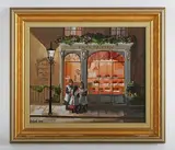 Deborah Jones, Pam’s Pantry’: street scene with shopfront, oil on board